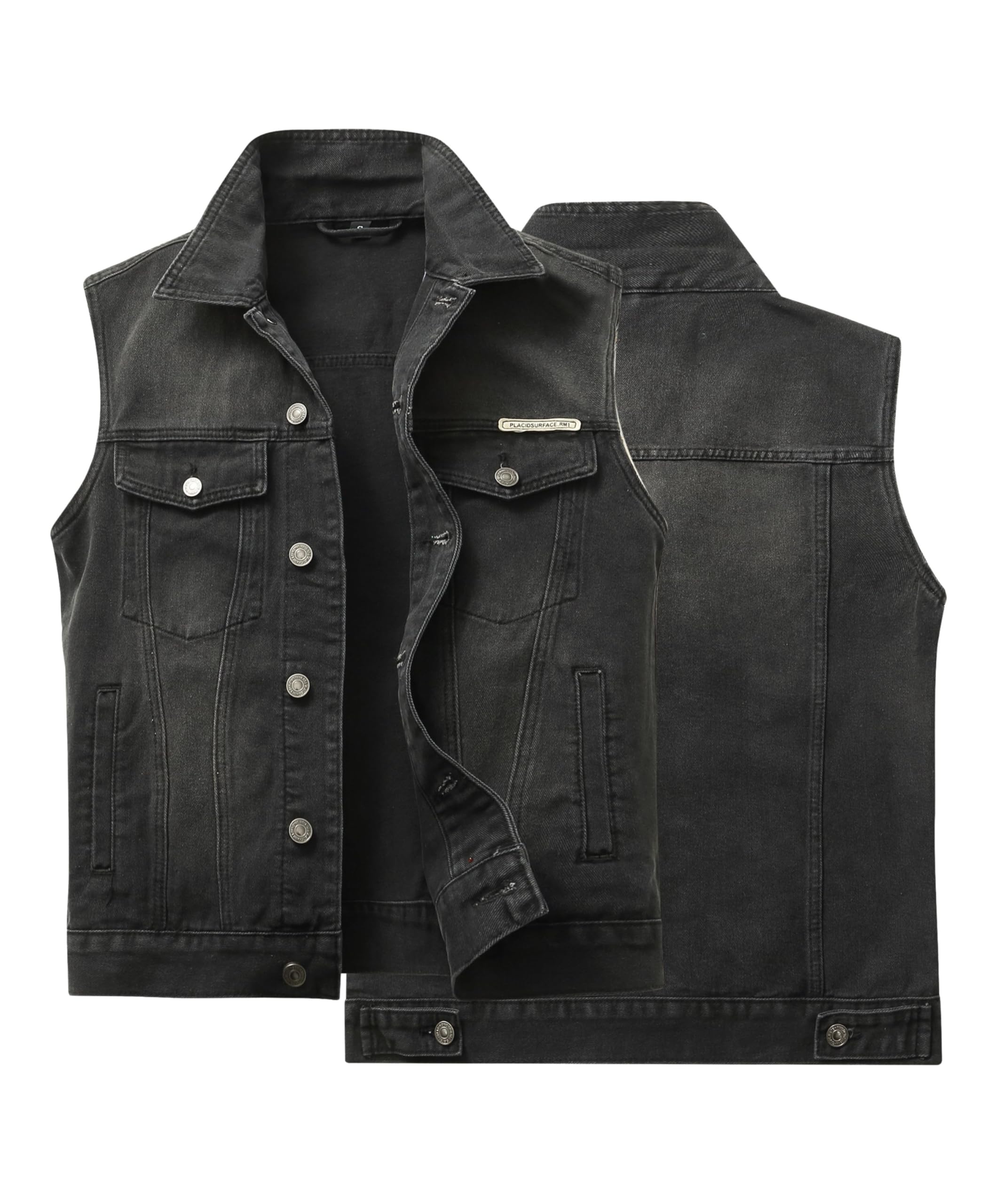 Homme Gilet en Jean Veste Courte Denim Rétro Gilet Multi-Poches Denim Veste Classique Biker Jean Gilets Décontractée Cowboy Sans Manches