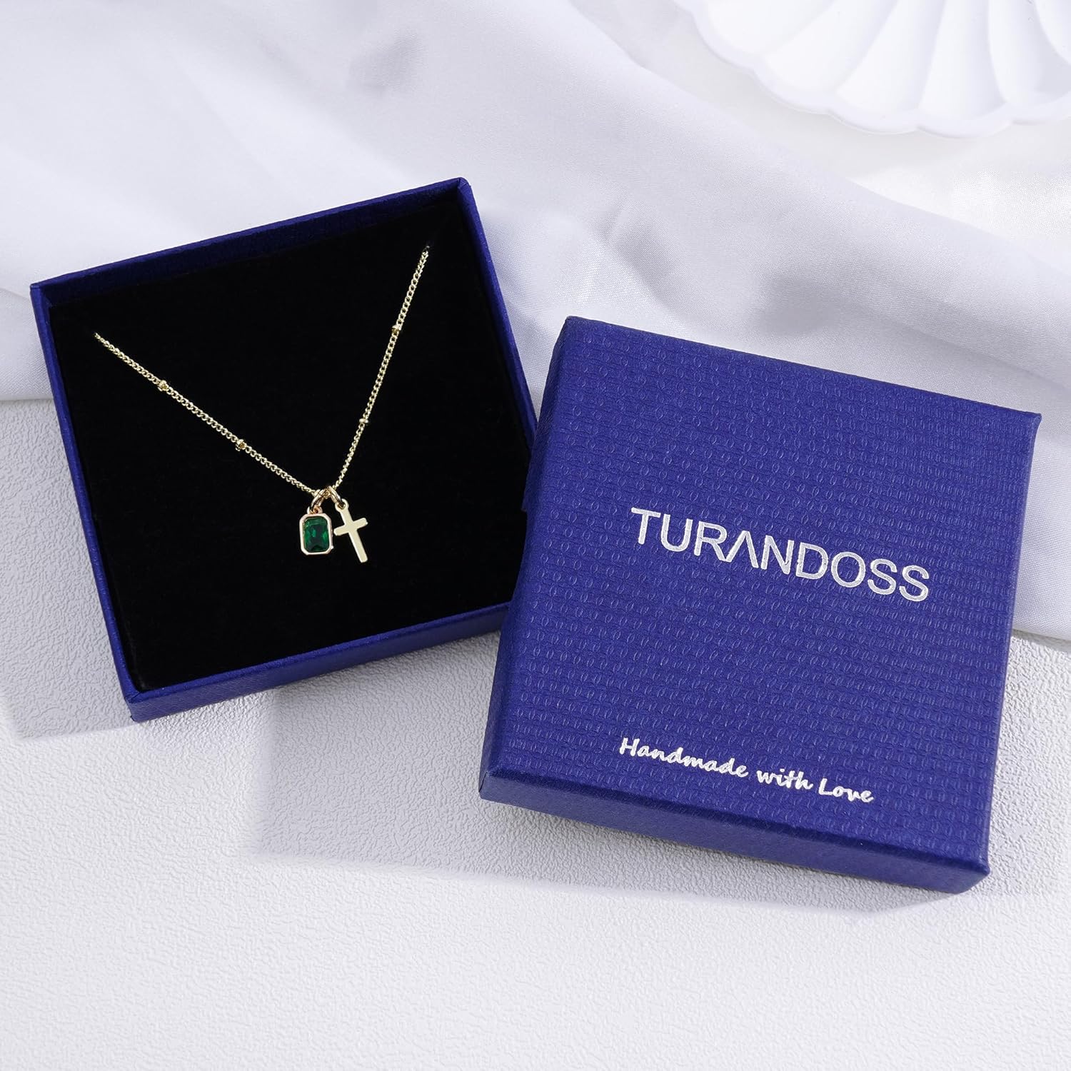 Turandoss Birthstone Cross Necklaces for Women – 14K Gold Plated Dainty Christian Jewelry with 12 Month Blue Green Created Emerald Birthstone Faith Pendant Birthday Gifts for Teen Girls - Image 7