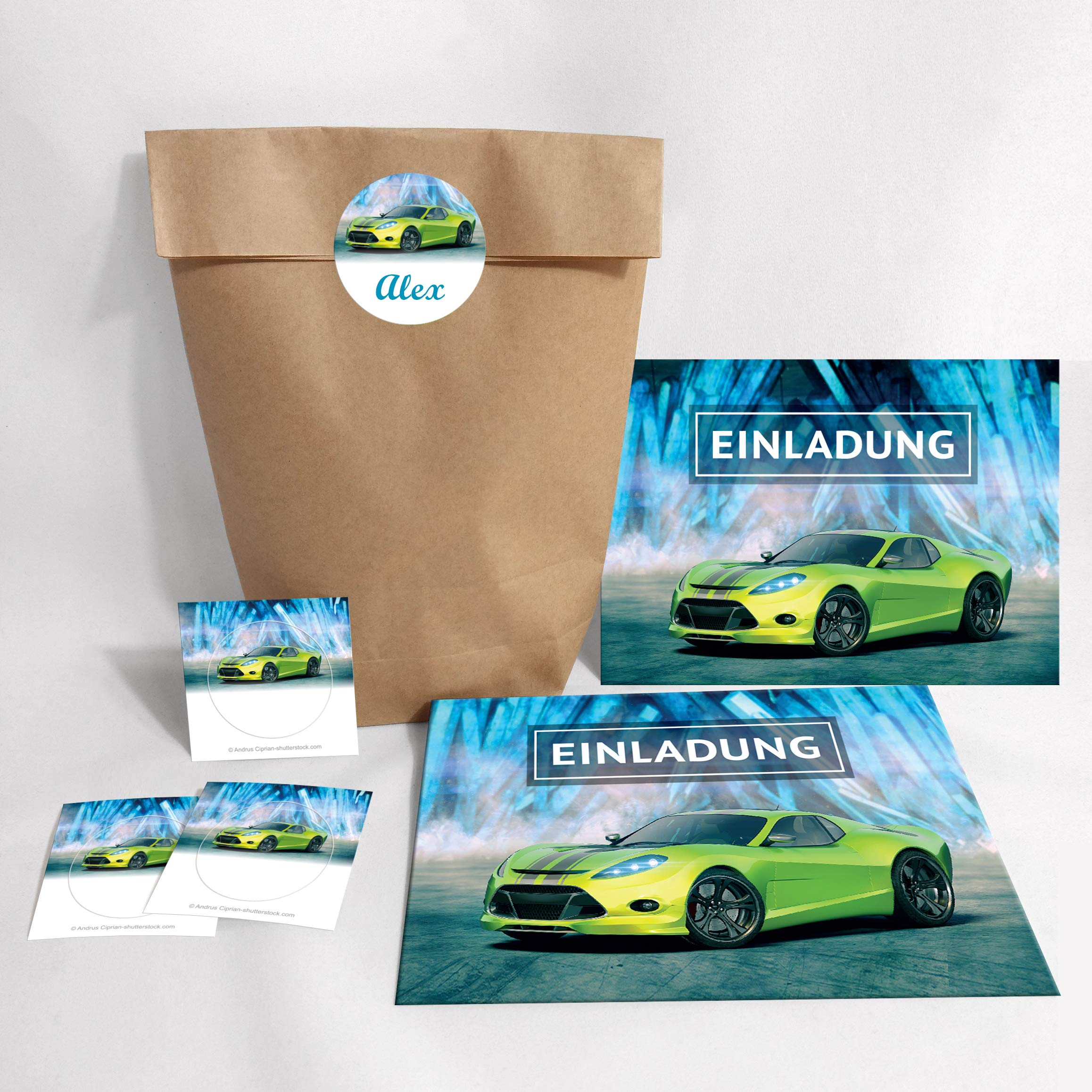 Biglietti Invito Auto Da Corsa - Set 6 Con Buste Per Feste Bambini