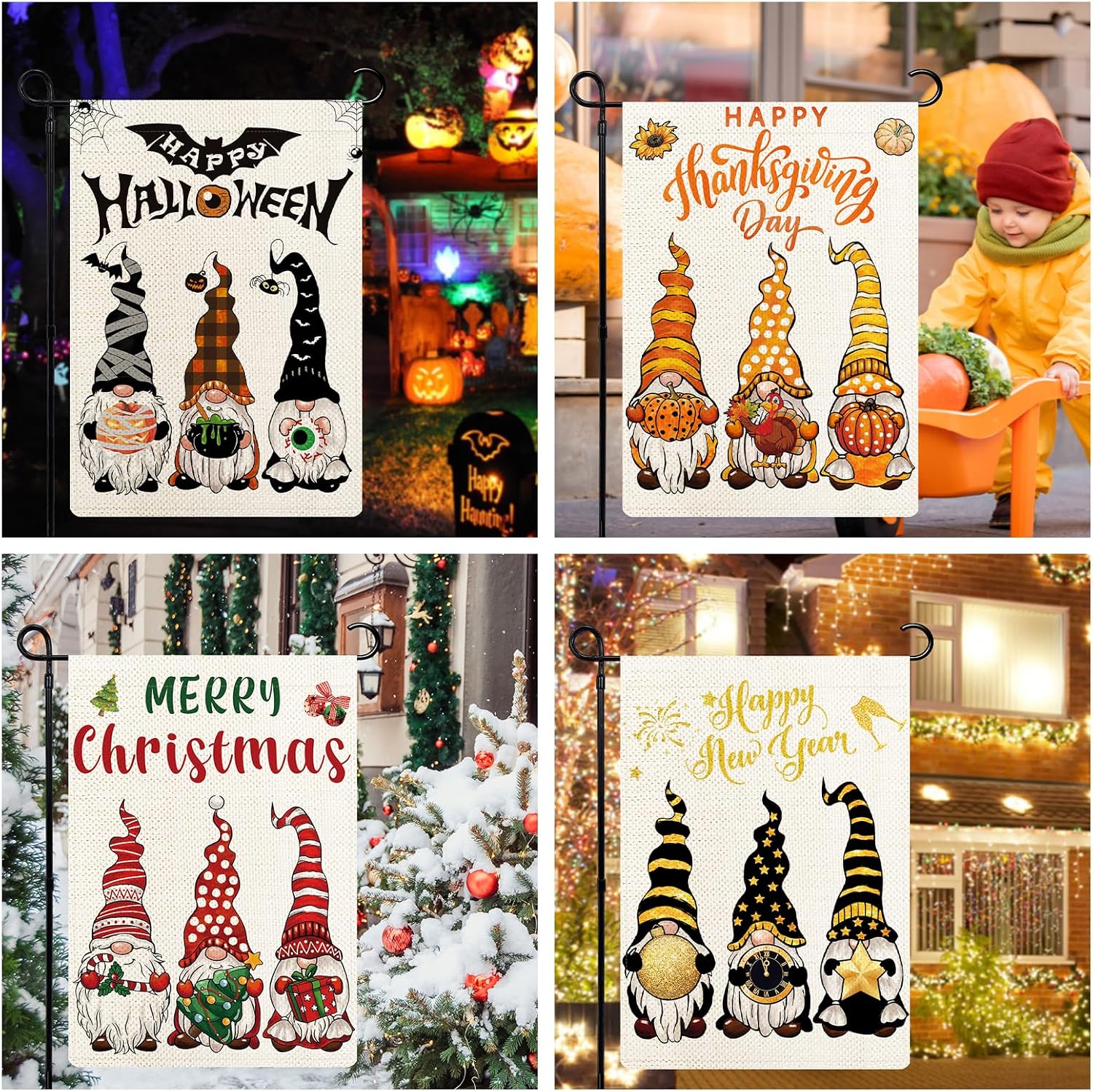 Gnomes Seasonal Garden Flags Set of 12, All Seasons and Holidays, Burlap, 12x18 inch, Double Sided, Fade Resistant, Outdoor Decor - Image 4