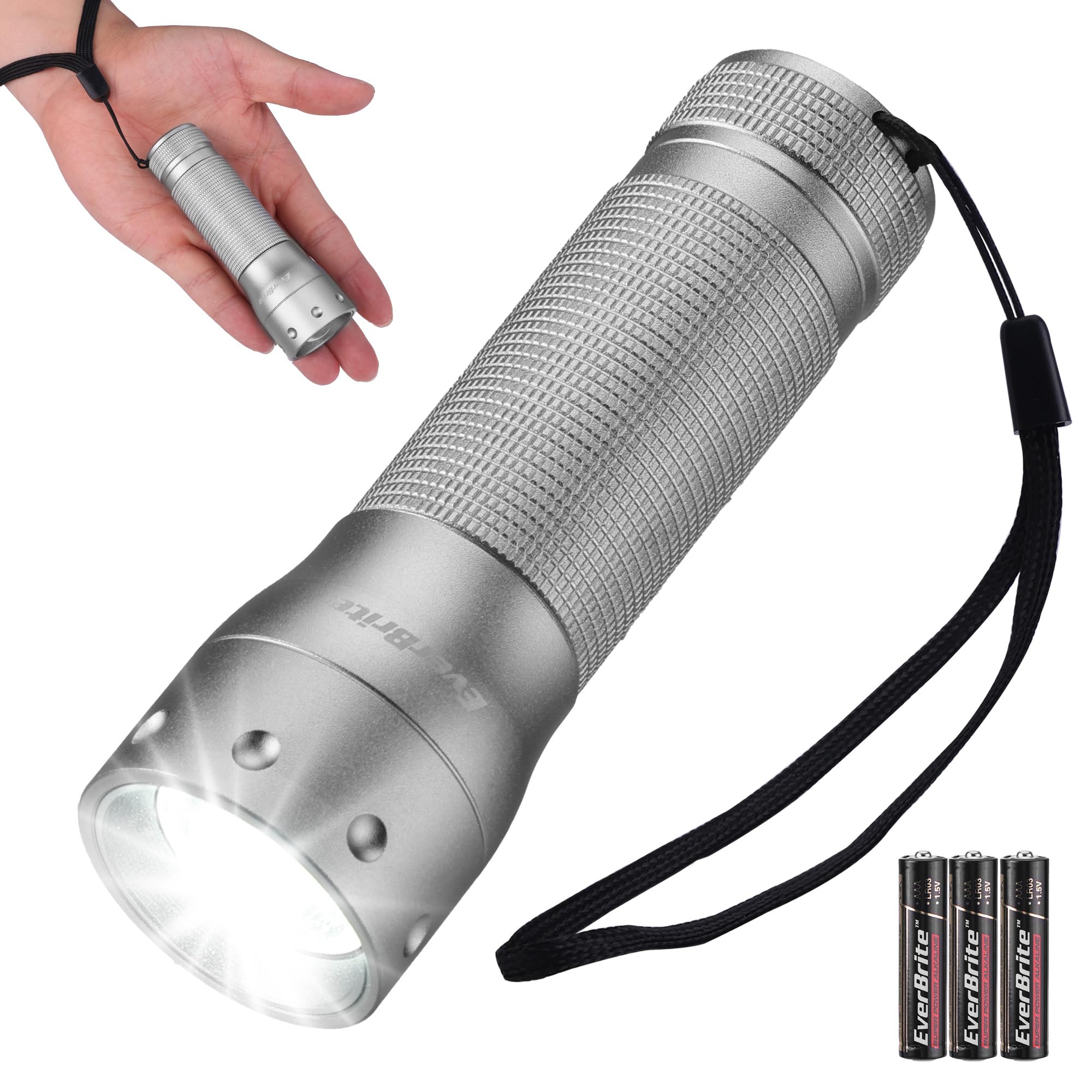 EverBrite Mini Flashlight, Zoomable LED Flash Light, 3 Modes, 3AAA Batteries Included, Handheld Small Flashlight for Camping, Emergency, Home,
