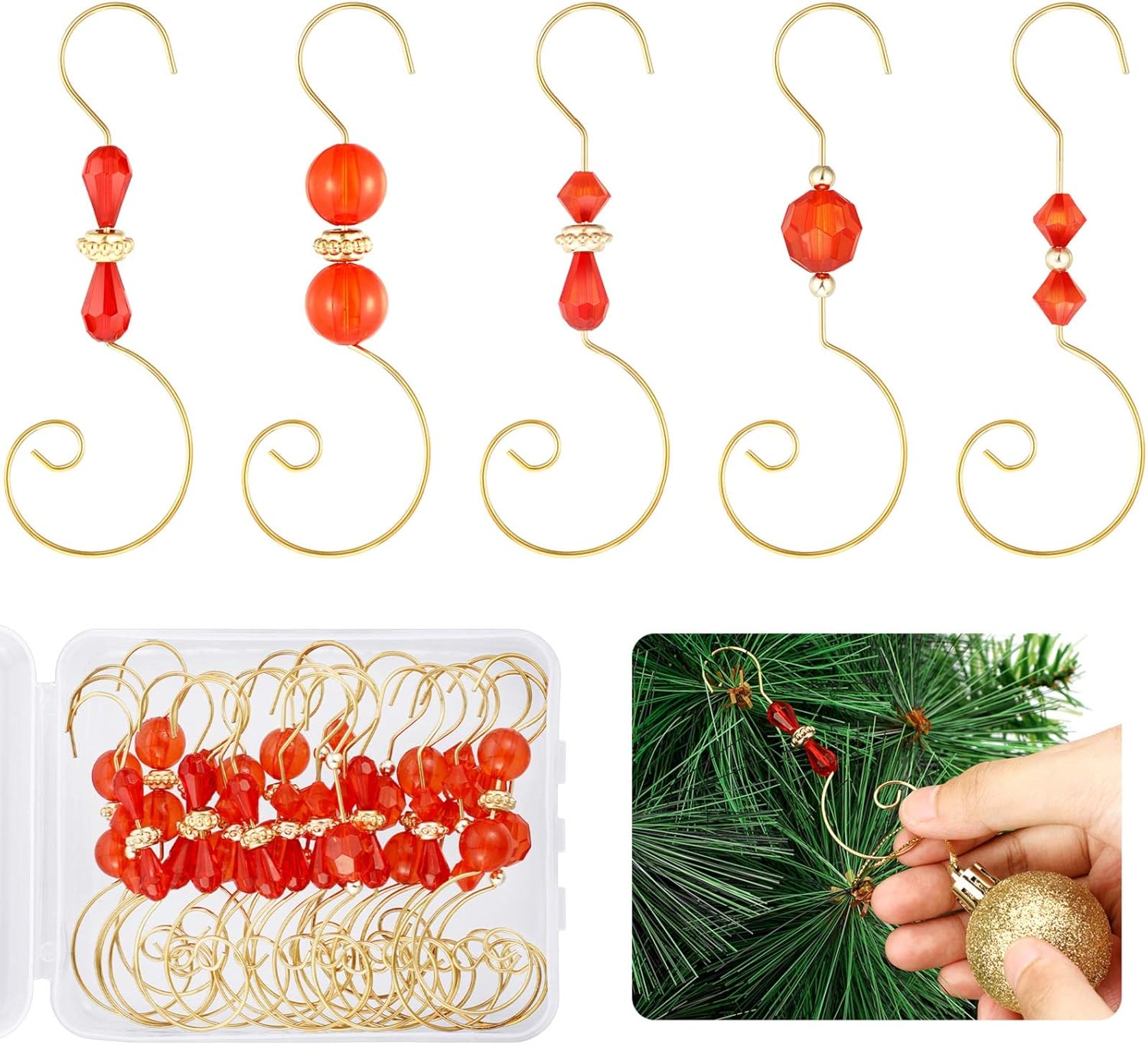 Christmas Ornament Hooks Gold and Red Beaded Christmas