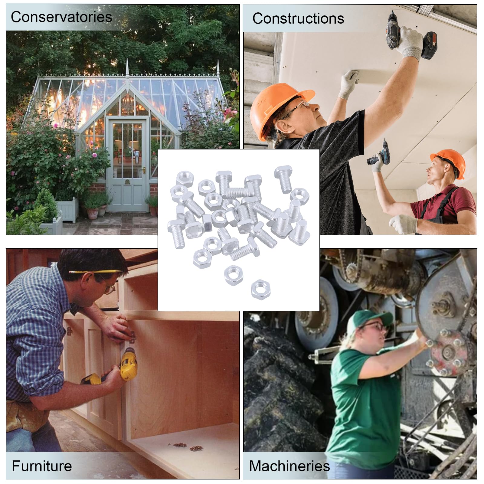 50Pcs Mounting Hardware Set Aluminium M6x15mm Screws Bolts Nut Set Easy To Use For Hardware Greenhouse Supplies