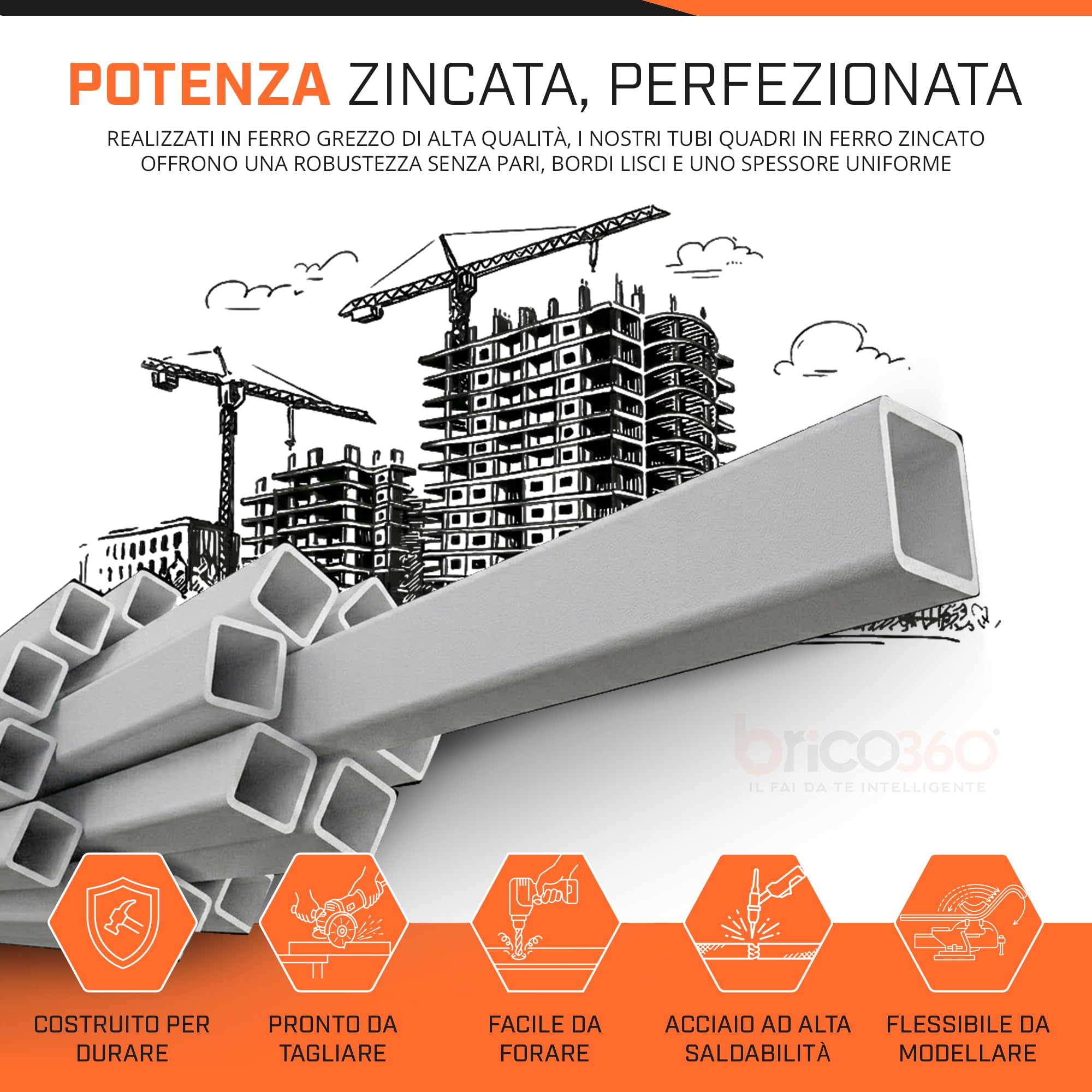 Profilo quadro zincato 20x20x1,5 mm Barra 2 metri E220+CR2S2