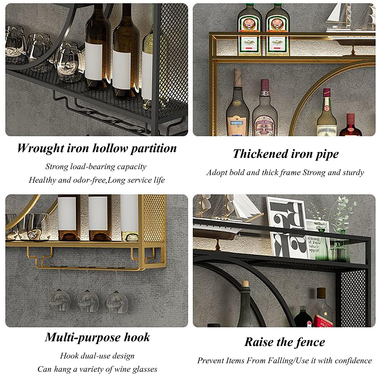 Weinregal aus Metall, Wandmontage, Bar-Einheit, Weindisplay für Gläser, multifunktionaler Eisen-Stielglashalter für Zuhause, Restaurant, Taverne