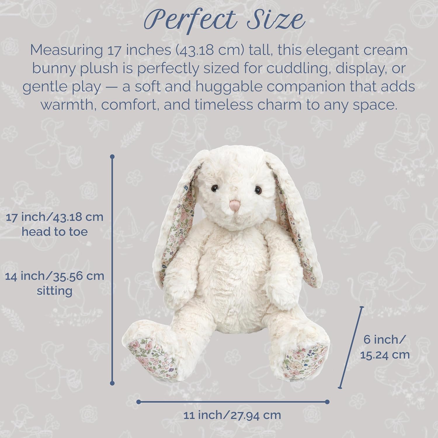 MON AMI Faith Bunny Large Stuffed Animal | 17-Inch Soft & Cuddly Cream Plush Rabbit | Elegant Huggable Bunny Plushie for Play, Collecting & Décor for All Ages - Image 3