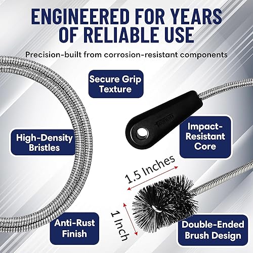 Miniatura 4 de FryOilSaver Co. B313C - Cepillo de tubería largo flexible de 48 pulgadas  Herramienta de limpieza de drenaje de CA  Desatascador de línea de