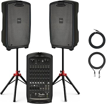 Fender Passport Venue S2 Portable PA System Bundle with Compact Speaker Stands, XLR Cable, and Instrument Cable