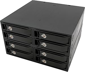 Full Metal 8 Bay 2.5 Inche HDD SDD Tray Less Mobile Rack SATA or Mini SAS Interface for 5.25