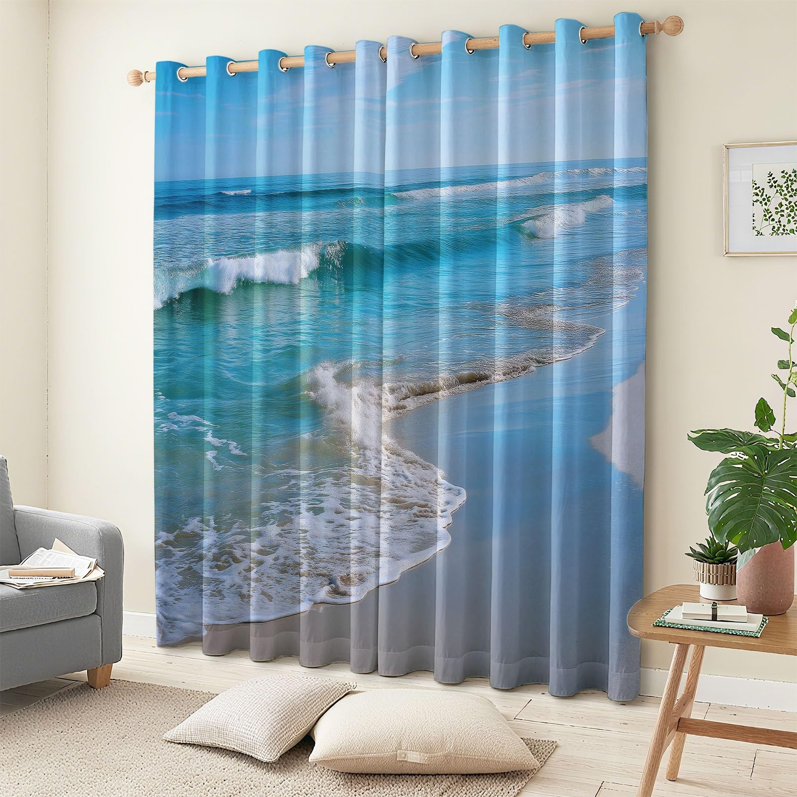 XCQHZYQ Blackout Curtains 72 inch Eyelet Nature Scenery Beach Drapes for Living Room Bedroom Thermal Insulated Room Darkening Curtains 2 Panels Grommet Top W66 x L72 Inch