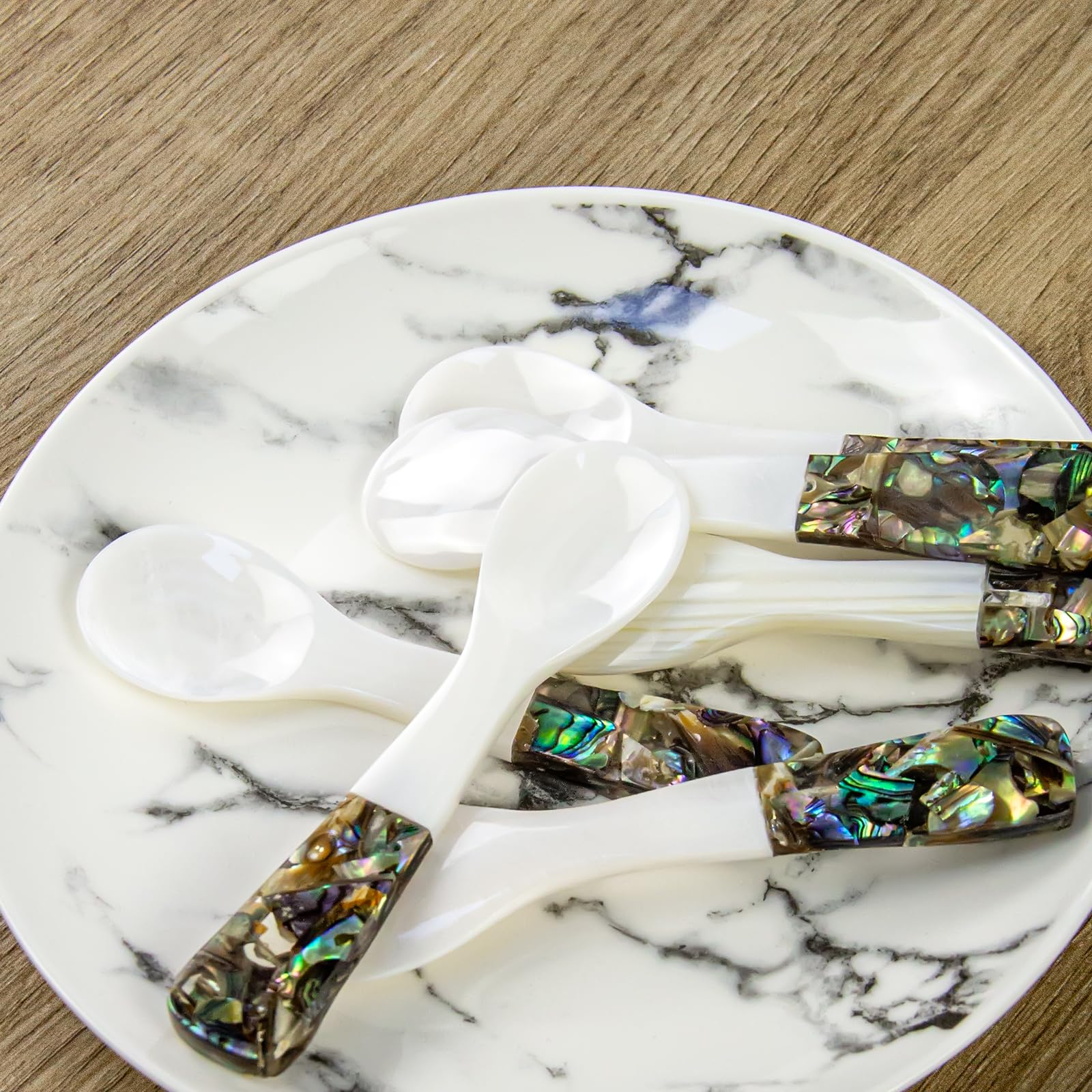 DUEBEL Set di 6 cucchiai da caviale con manico in abalone da 10,2 cm, in madreperla, per servire caviale, servire uova, catering, derorazione, stoviglie per ristoranti