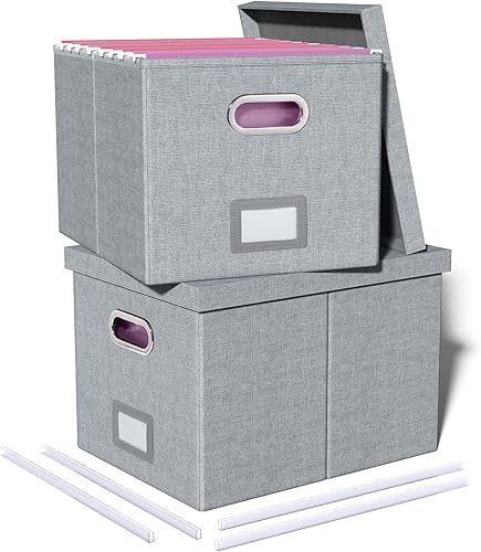 Vista 103 de Organizador de archivos en paquete de 2, caja archivadora portátil con tapa, compatible con carpetas tamaño carta/legal, organizador de documentos