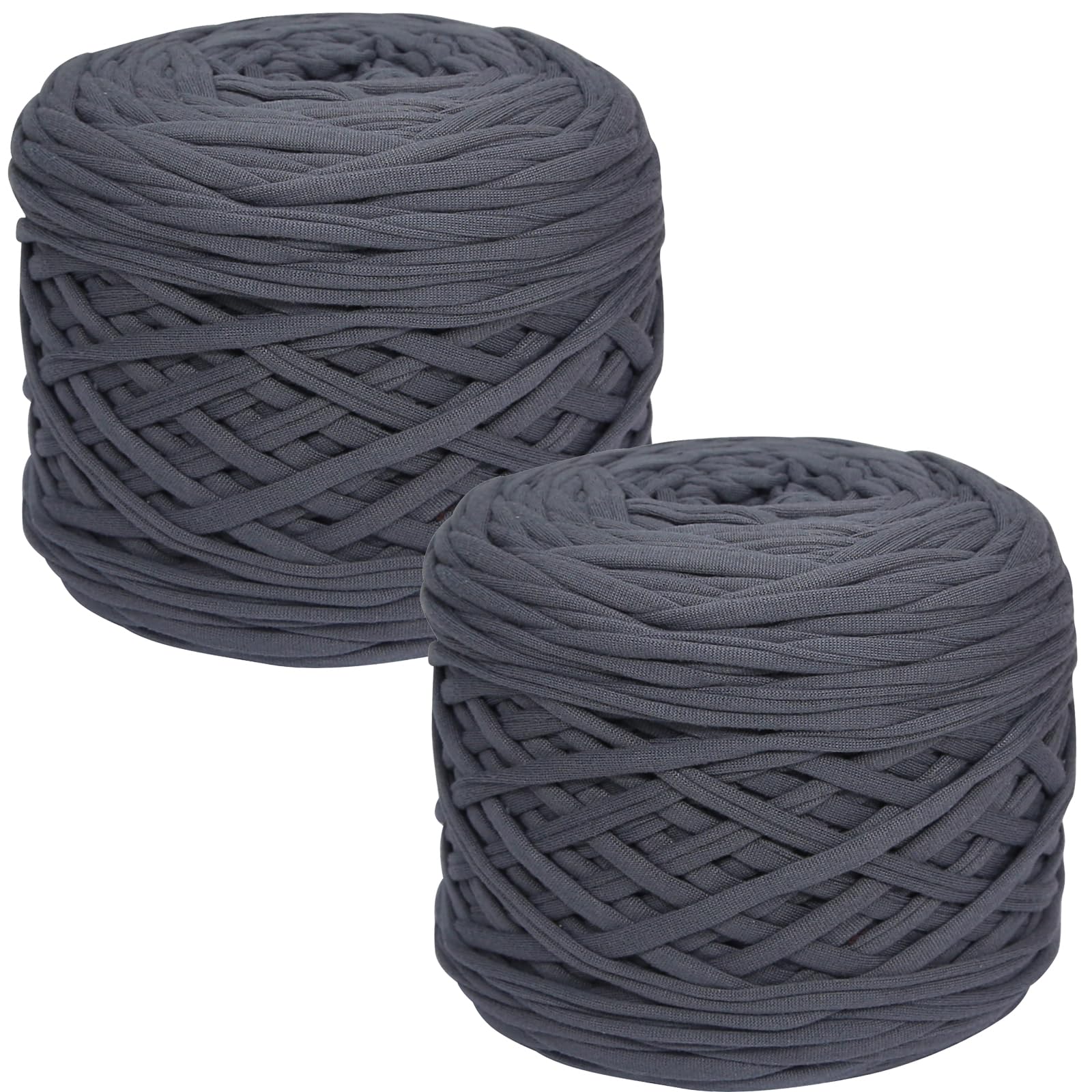 SIMEIQI 2 PCS 800g T-Shirt Yarn Elastic Fabric Crochet for DIY Knitting, 130 Yards Spaghetti Thick Knitting Yarn for Hand DIY Bag Basket Cushion Crocheting Projects,Home Decor (Dark Grey)
