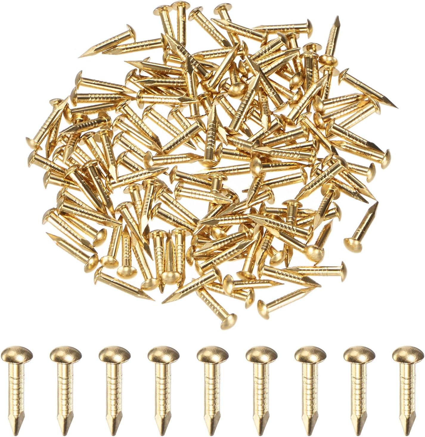M METERXITY 100-Pack Small Tiny Nails, 1.5mm x 10mm Brass Precision MIni Nails Hardware Round Head for Wooden/DIY Crafts Decorative/Household Accessories/Picture Hanging