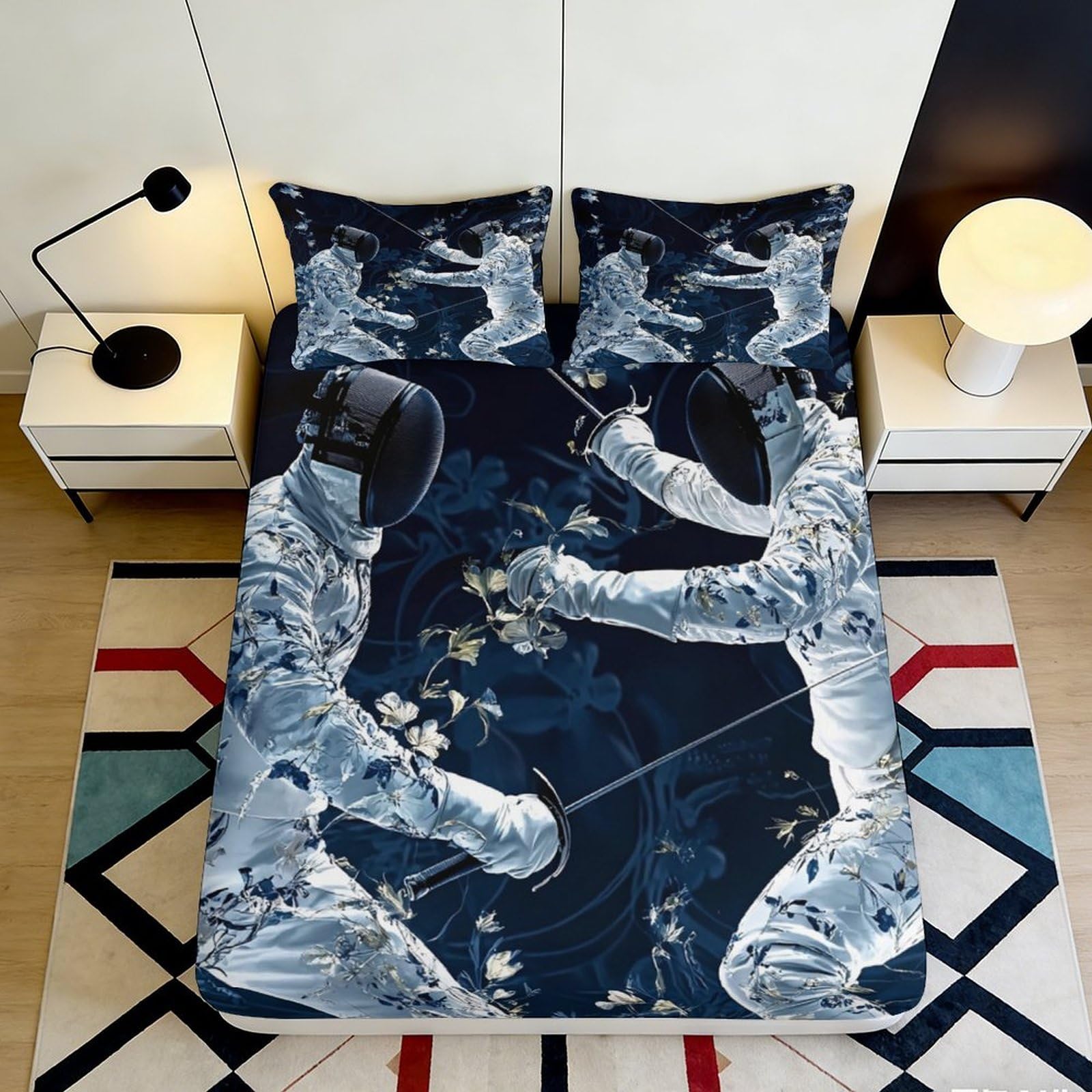 3D Printed Space Theme Fitted Sheet Microfiber Deep Pocket Elastic Hem Astronaut Mattress Fitted Cover Bedroom Bedding Protection 120x200x25cm