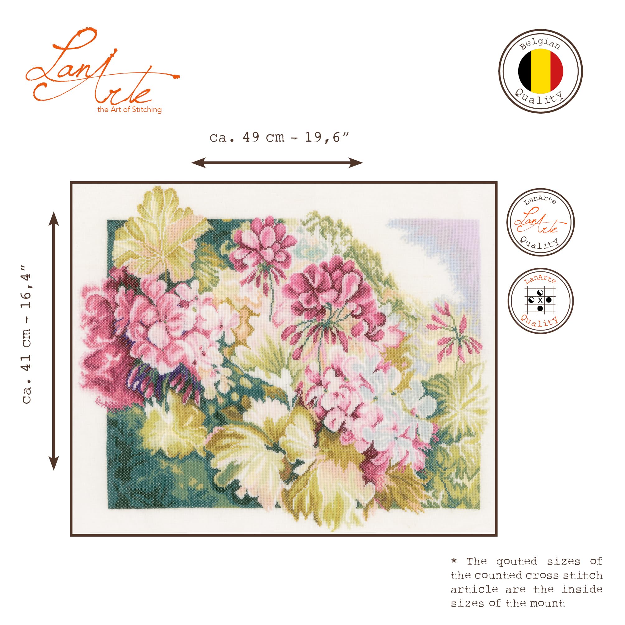 LANARTE Haft Krzyżykowy Liczony Zestaw Obraz do Haftu GERANIUM Zrób to Sam Zestaw Kreatywny dla Dorosłych Rękodzieło Artystyczne 49 x 41 cm Dekoracja Ścienna DIY Cross Stitch Kit