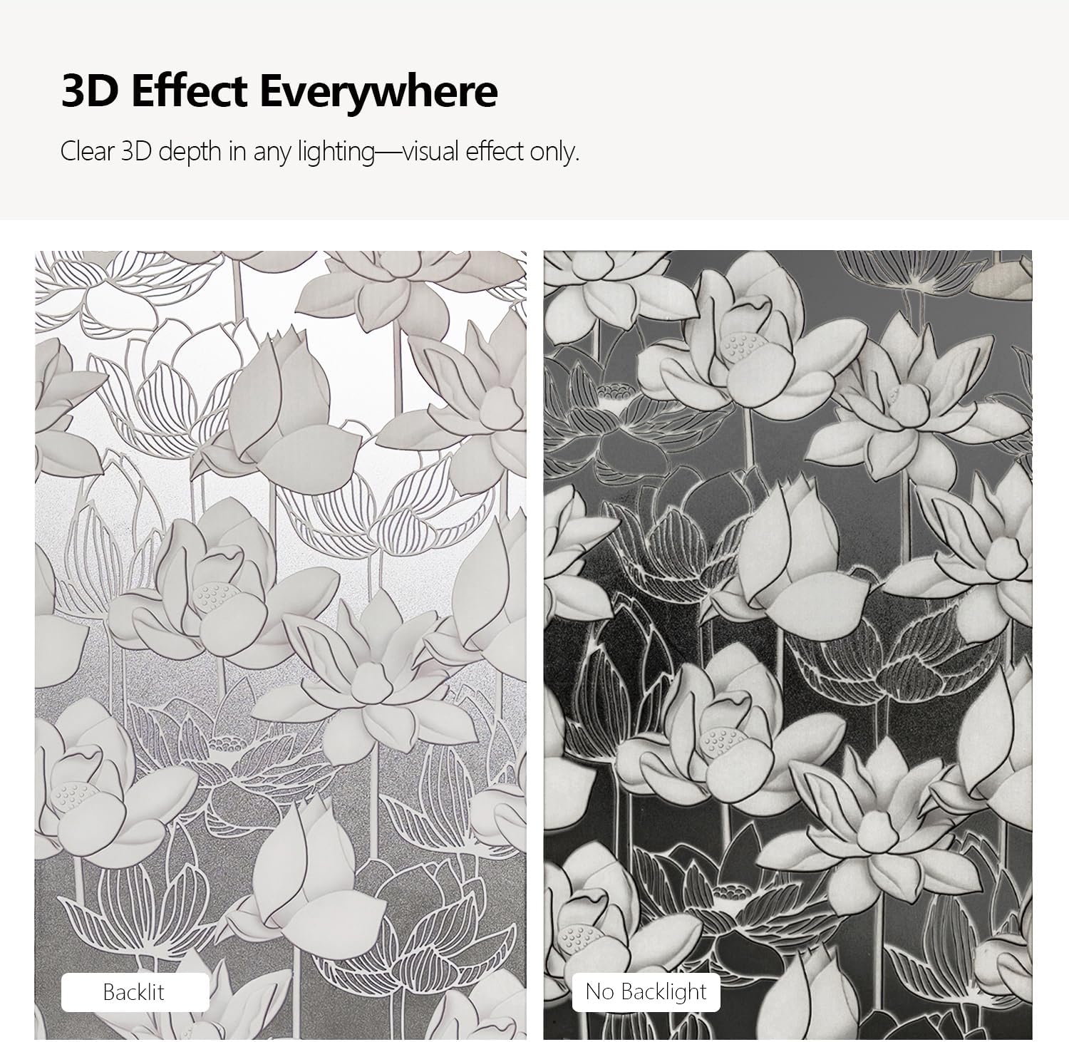 Faux 3D Frosted Tropical Window Privacy Film for Glass Door and Window, 16.93"x78.74" 3D-Lotus Flower