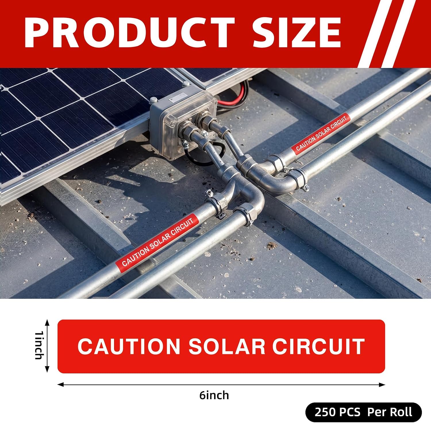 500 Pcs Caution Solar Circuit Stickers - PV Photovoltaic System Safety Stickers Vinyl Labels Roll for Solar Installers, Code Compliant