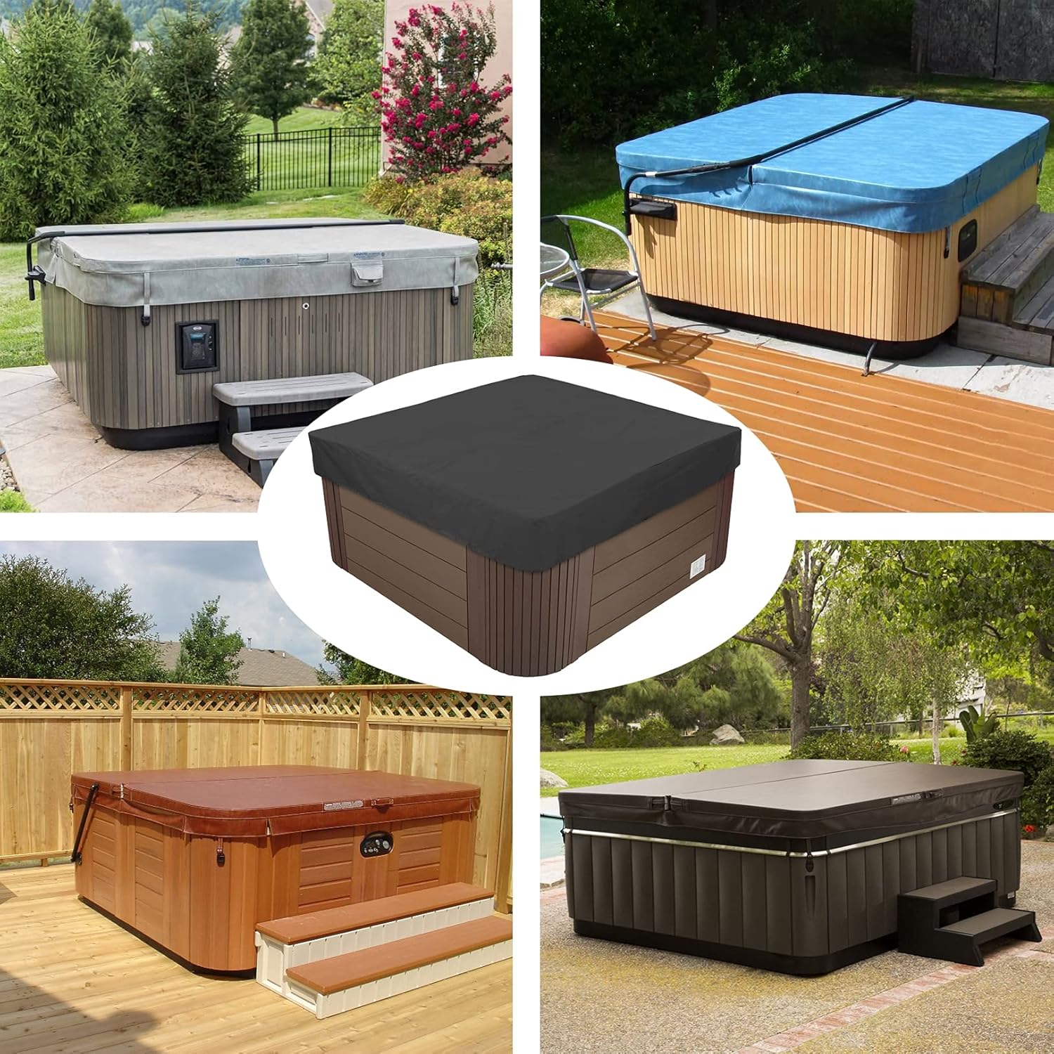 Garden Square Hot Tub Cover 210D Oxford Fabric Outdoor SPA Bath Pool Cover Waterproof Dustproof Anti-UV Multiple Sizes to Choice,Gray,200x200x85cm