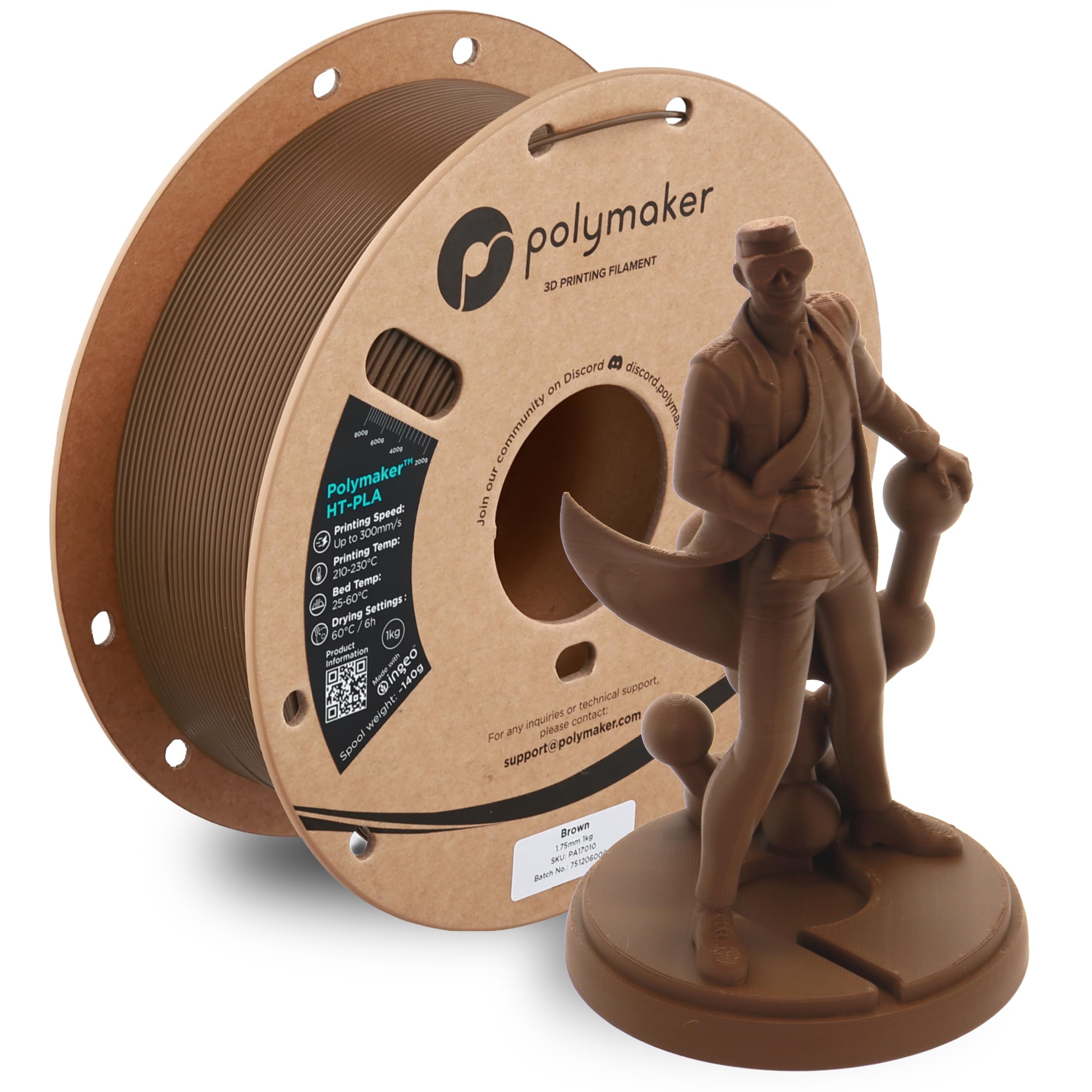 Polymaker HT-PLA Filament 1.75mm Brown, High Temp PLA for 3D Printing, Heat Stable Up to 130°C, Easy to Print, Works with Most FDM Printers, 1kg Spool