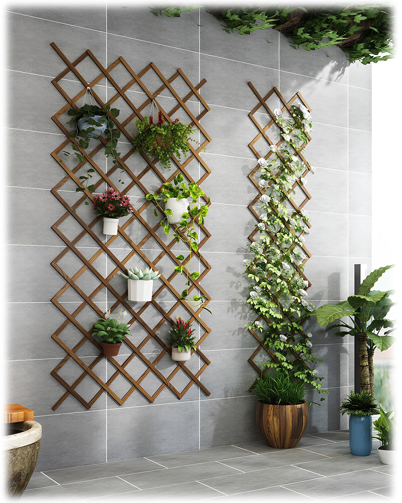 Enrejado De Madera Expandible 44cm X 23cm ~ 300cm X 120cm Valla De Celosía De Jardín Remachados, Estructura De Soporte De Enredaderas De Frutas Y Verduras Para Terraza, Decoración De Paredes(H150)