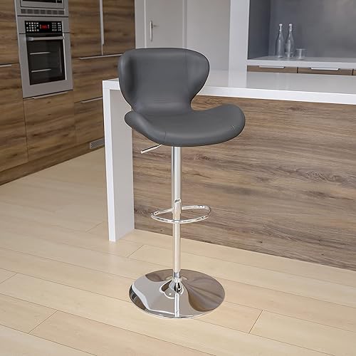 BizChair Taburete de bar curvado de altura ajustable de vinilo gris