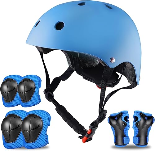 Miniatura 7 de SAITI Casco de bicicleta para niños, casco de bicicleta para niños de 3 a 14 años, equipo de protección con coderas, rodilleras y muñequeras, casco