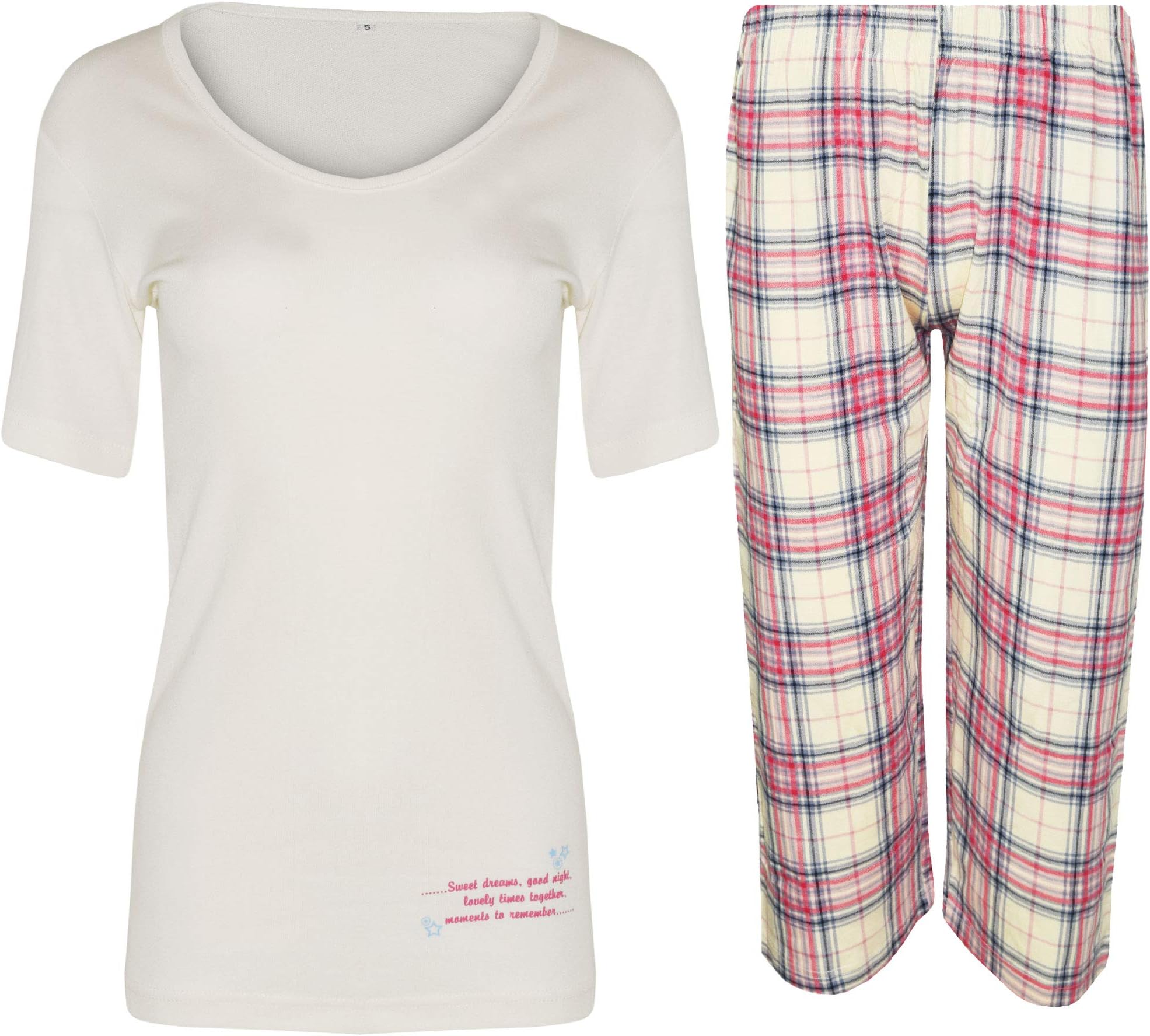 US Patrol Ladies Nightwear Women Pajama Girls 3/4 Length Trouser Short Sleeve Top Set Plus Size