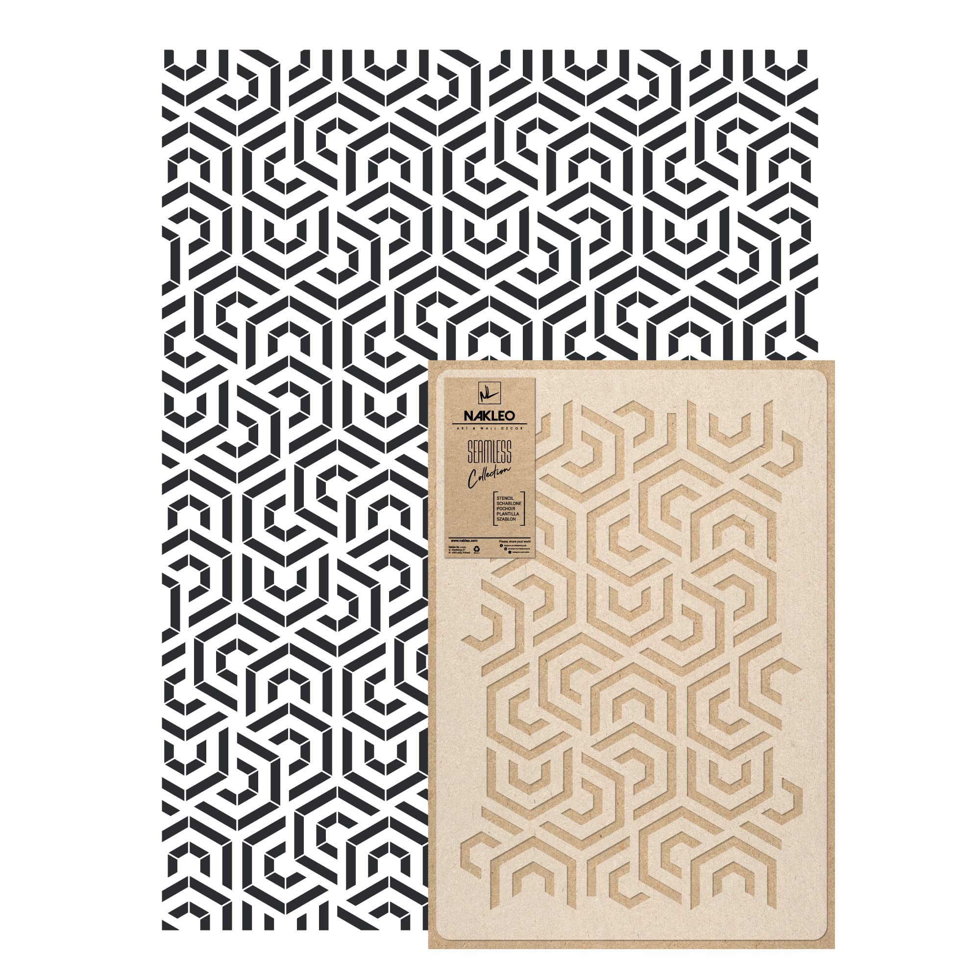 NAKLEO Stencil per Pittura Grandi Dimensioni 59x95cm, Esagono Vortice Geometrico Modello per Pareti, Plastica e Riutilizzabile Fai Da Te Carta da Parati Decorazioni Casa, Muro Legno Mobili