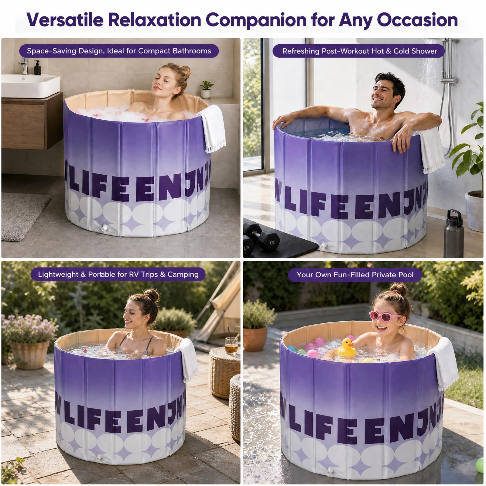 Bañera plegable para adultos, bañera portátil de 80 cm, bañera plegable con aislamiento de 5 capas y doble desagüe, bañera inflable compacta para baños pequeños, camping y RV