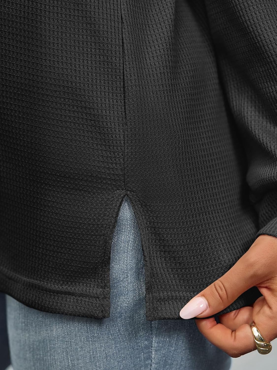 Tankaneo Womens Waffle Knit Button Down Shirts Fall Dressy Casual Long Sleeve V Neck Blouse Loose Fit Work Tops Shacket - Image 6