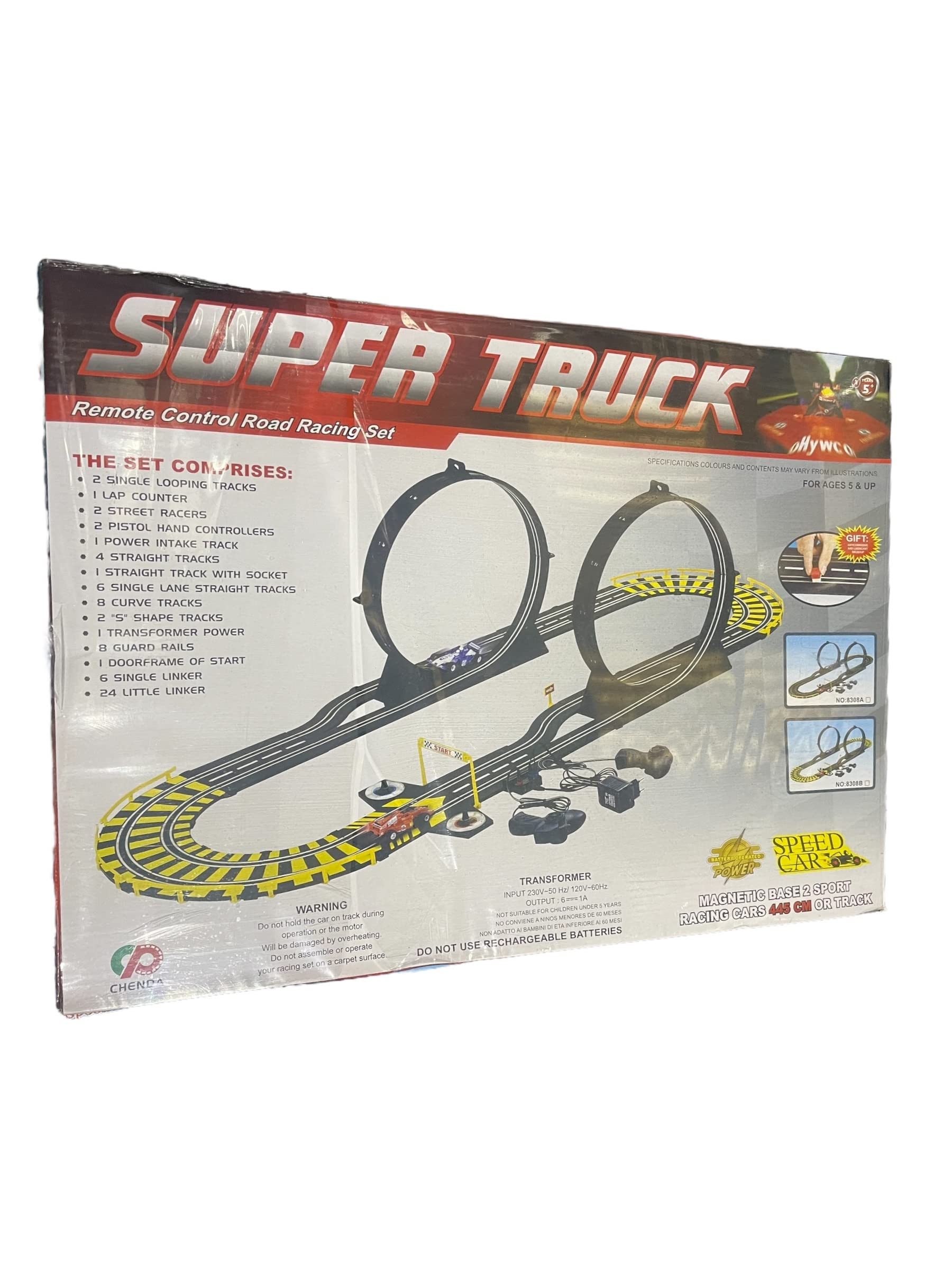 Super truck, remote control road racing set, 2single loop tracks, magnetic base 2 sport racing cars