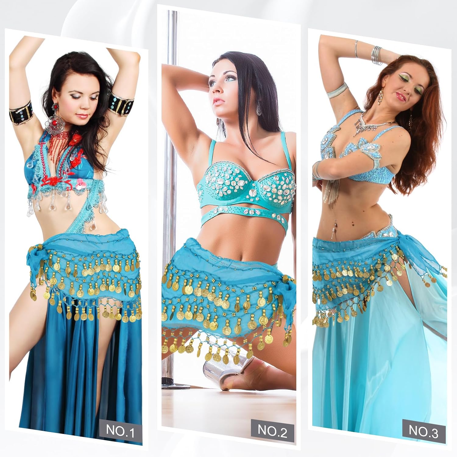 Belly Dance Hip Scarf Belly Dancer Outfit 3-Layer Gold Coin Crochet Design, Suitable for Yoga Belly Dancing