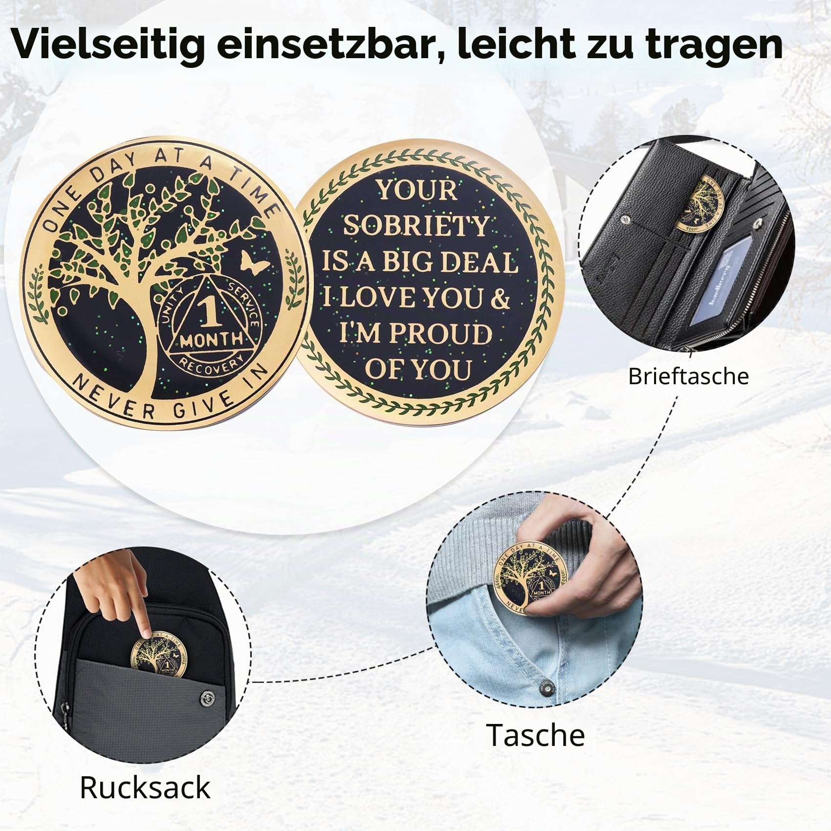 One Month Nüchternheit Münze AA Chips und Medaillons Baum des Lebens Recovery Münzen 30 Tage Jahrestag Token Nüchternheit Geschenke für Männer Frauen Alkoholiker Anonyme Geschenke