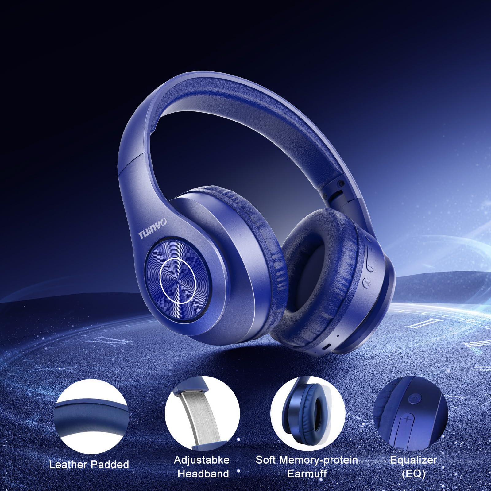 TUINYO Bluetooth Headphones Wireless Over Ear, Dark Blue — Amazon image 5
