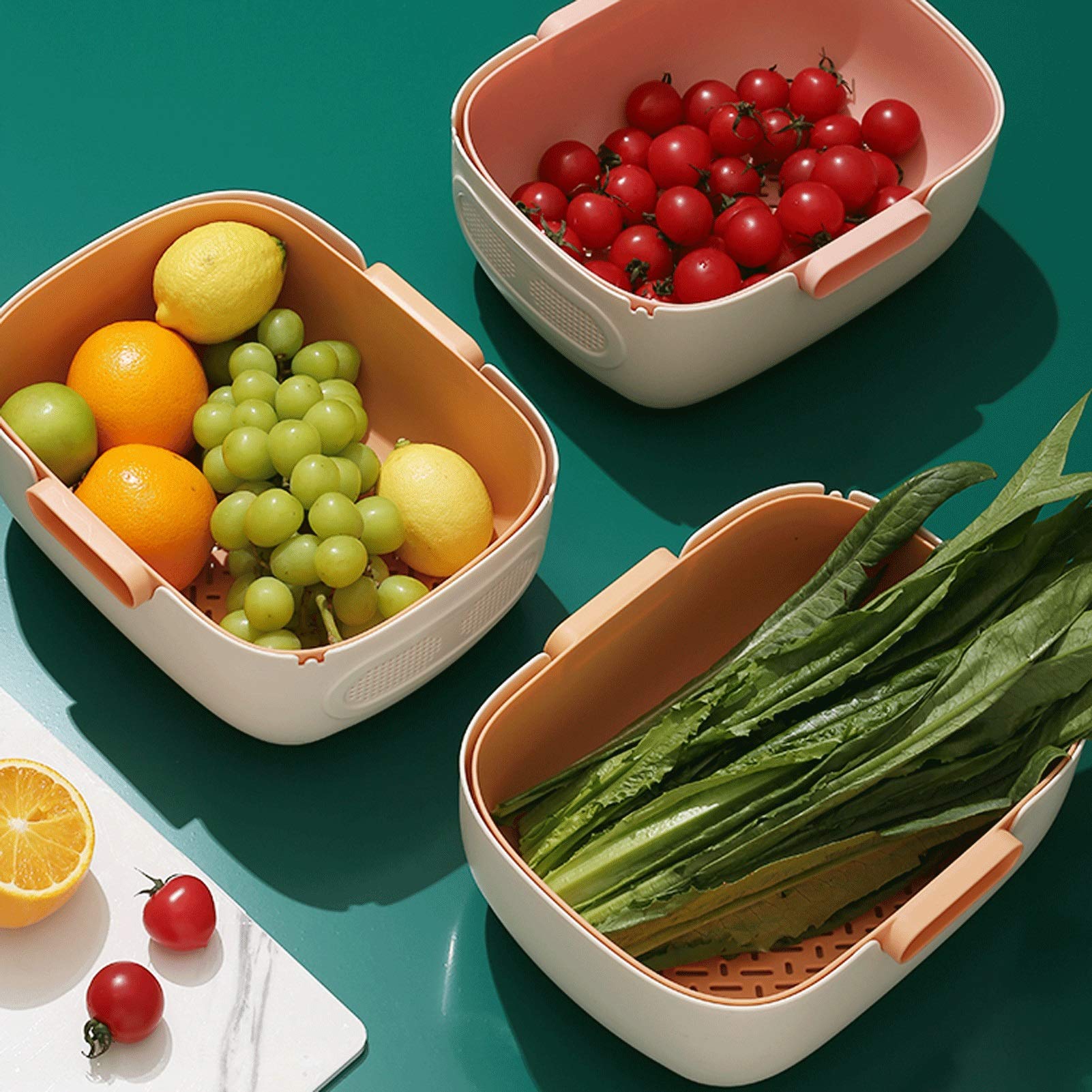Durszlak Sitko kuchenne/Colander z tworzywa sztucznego koszyk do mycia ryżu i sitko z uchwytem odłączany zestaw durszlaków do mycia owoców i veggie Sitko Durszlaka (Color : Brown)