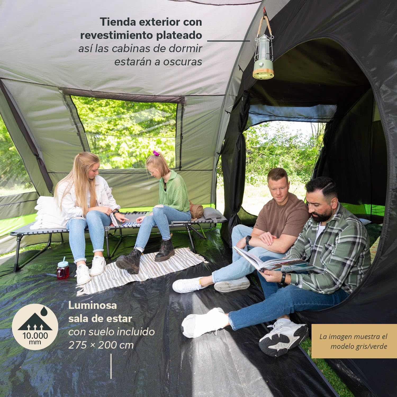 Skandika Kambo Tienda de campaña Familiar túnel para 6/8/12 Personas | Impermeable con 3000 de Columna de Agua, 2 m de Altura, 3 entradas, Techo Solar, toldo