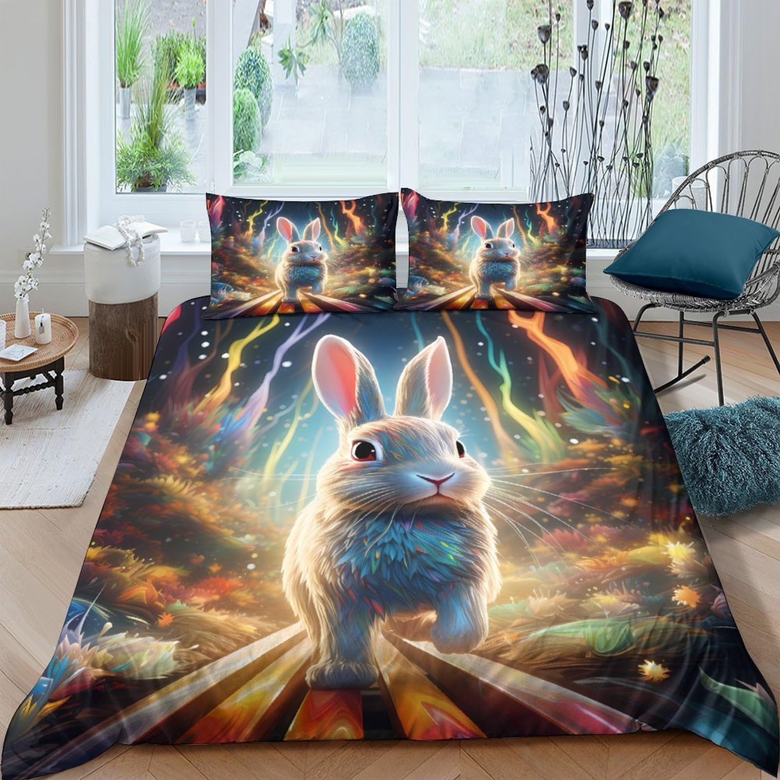 Ctjqhvkz Style-6 3D Printed Fantasy Rabbit Fitted Sheet Microfiber Soft Breathable Dream Light Mattress Cover Bedroom Decor Single（135X200cm）