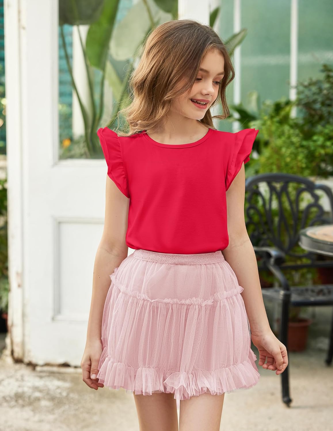 Arshiner Girls Shirts Ruffle Short Sleeve Summer Cute Casual Crewneck Tops Blouse Tee - Image 3