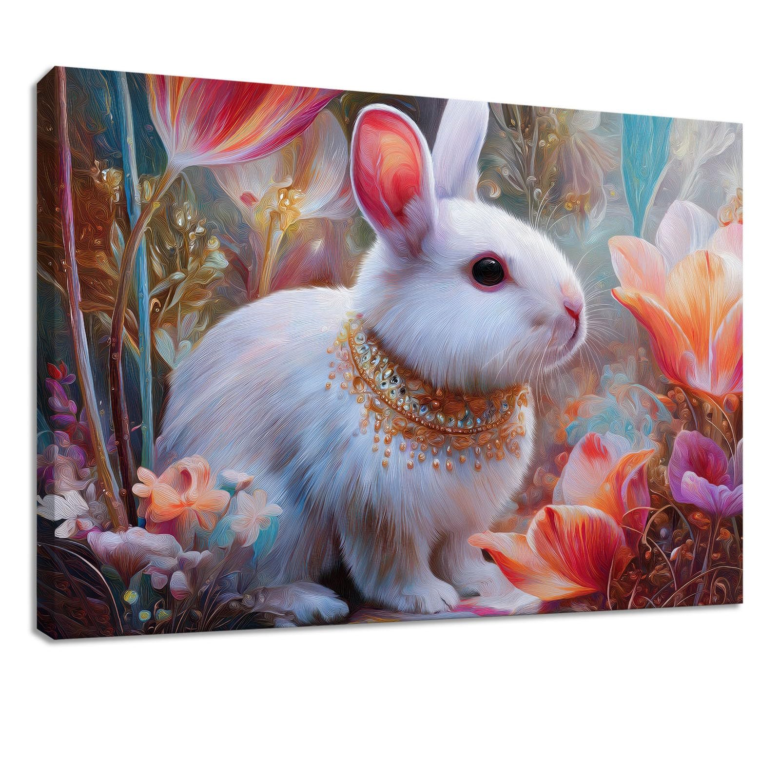 Genérico Impresión sobre lienzo de animales, decoración de pared, pintura, 100 x 70 cm, color rosa conejo flor planta, carteles artísticos para sala de estar, dormitorio, cocina, oficina