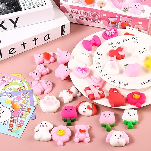 Miniatura 5 de Paquete de 30 regalos para el día de San Valentín para niños, Mochi Squishy con tarjetas de San Valentín, escuela, aula, fiesta, lindos mini