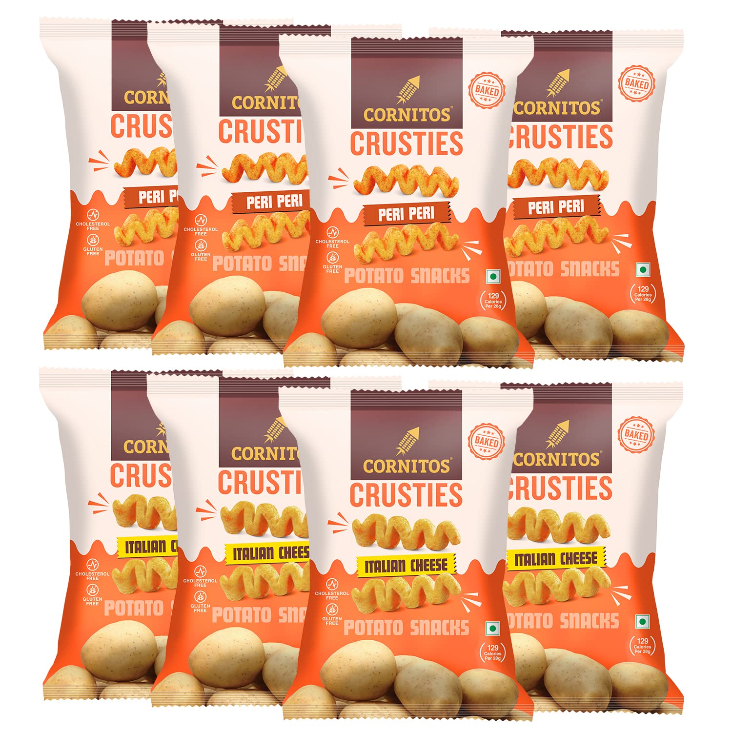 Cornitos Potato Crusties Peri Peri 50g + Cornitos Potato Crusties Italian Cheese 50g (Pack of 8)