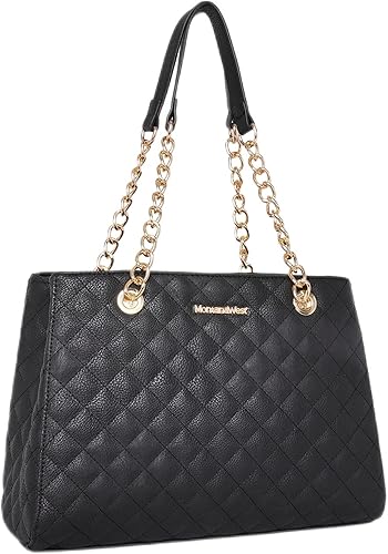 Montana West Shoulder Handbags for Women Quilted Tote Purse Ladies Designer Satchel Hobo Bag with Chain Strap Gift beige, 040negro, 040marrón,