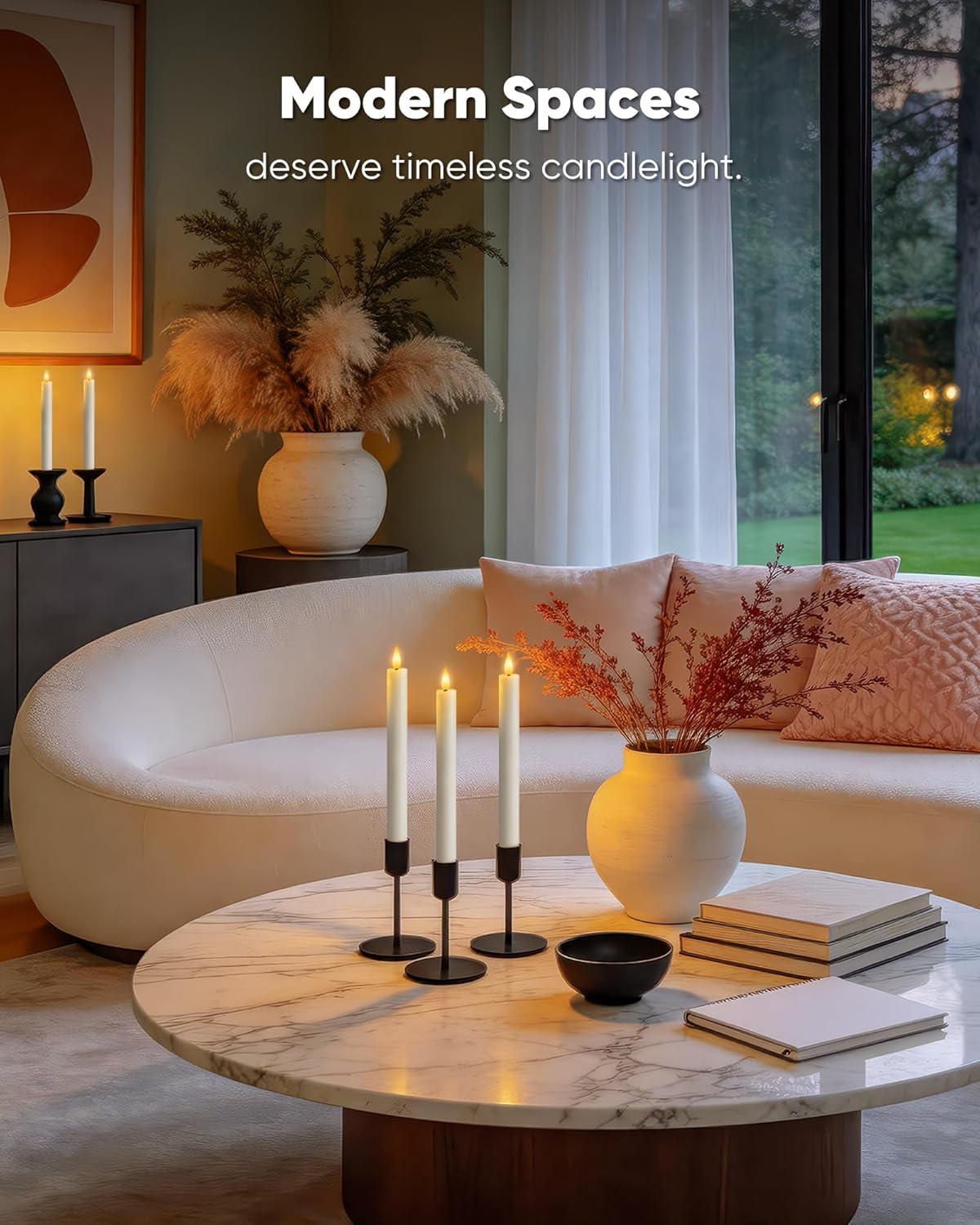 homemory 12 pcs waxy flameless taper candles with remote, flickering battery operated, led flameless candlesticks, classic tall taper candles for home, wedding, party, white, 9.6 inches modern - white 9.6"