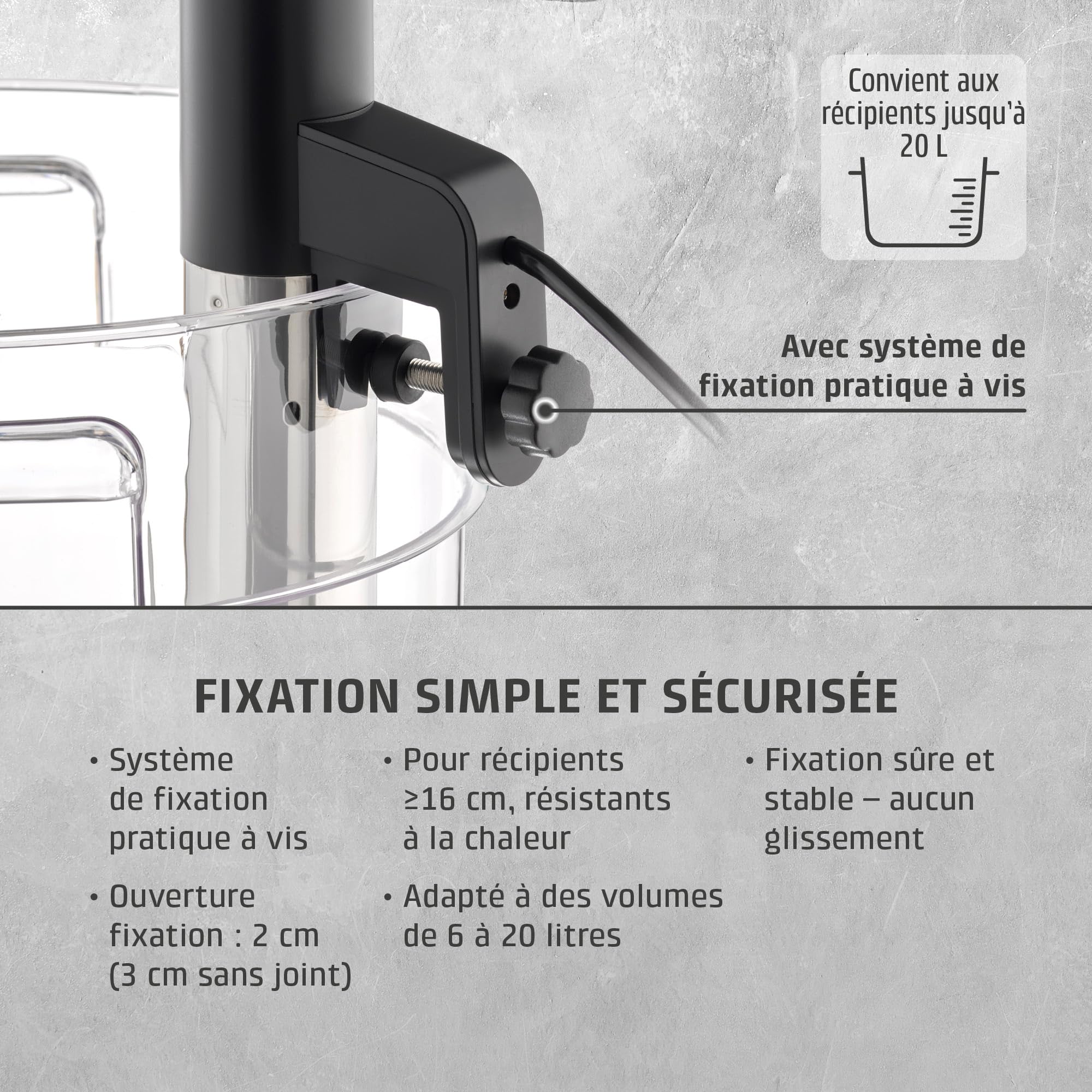 CASO SV400 Stick Sous Vide, pour récipients jusqu'à 20l de volume, 25-90°C par paliers de 0,5°C, IPX7, design peu encombrant