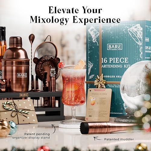 Miniatura 8 de BARE BARREL Mixology Bartender Kit Bar Set Juego de coctelera de 16 piezas Herramientas de mezcla de Martini Barware para el hogar Incluye 35