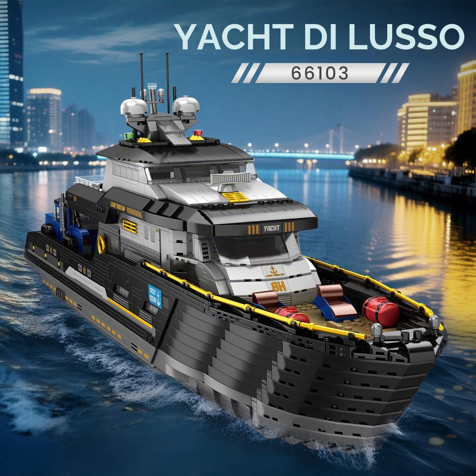 Reobrix Set di blocchi da costruzione di yacht di lusso per adulti 66103, kit per costruzione di navi da crociera, modellino di barca, yacht da collezione, decorazioni regalo per adulti, ragazzi