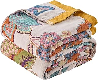 Boho Throw Blanket Reversible Muslin Bohemian Tapestry, Flower Decorated...