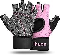 Vista 10 de ihuan Guantes transpirables para levantamiento de pesas: soporte de muñeca para ejercicio sin dedos Mejora la protección de la palma Agarre