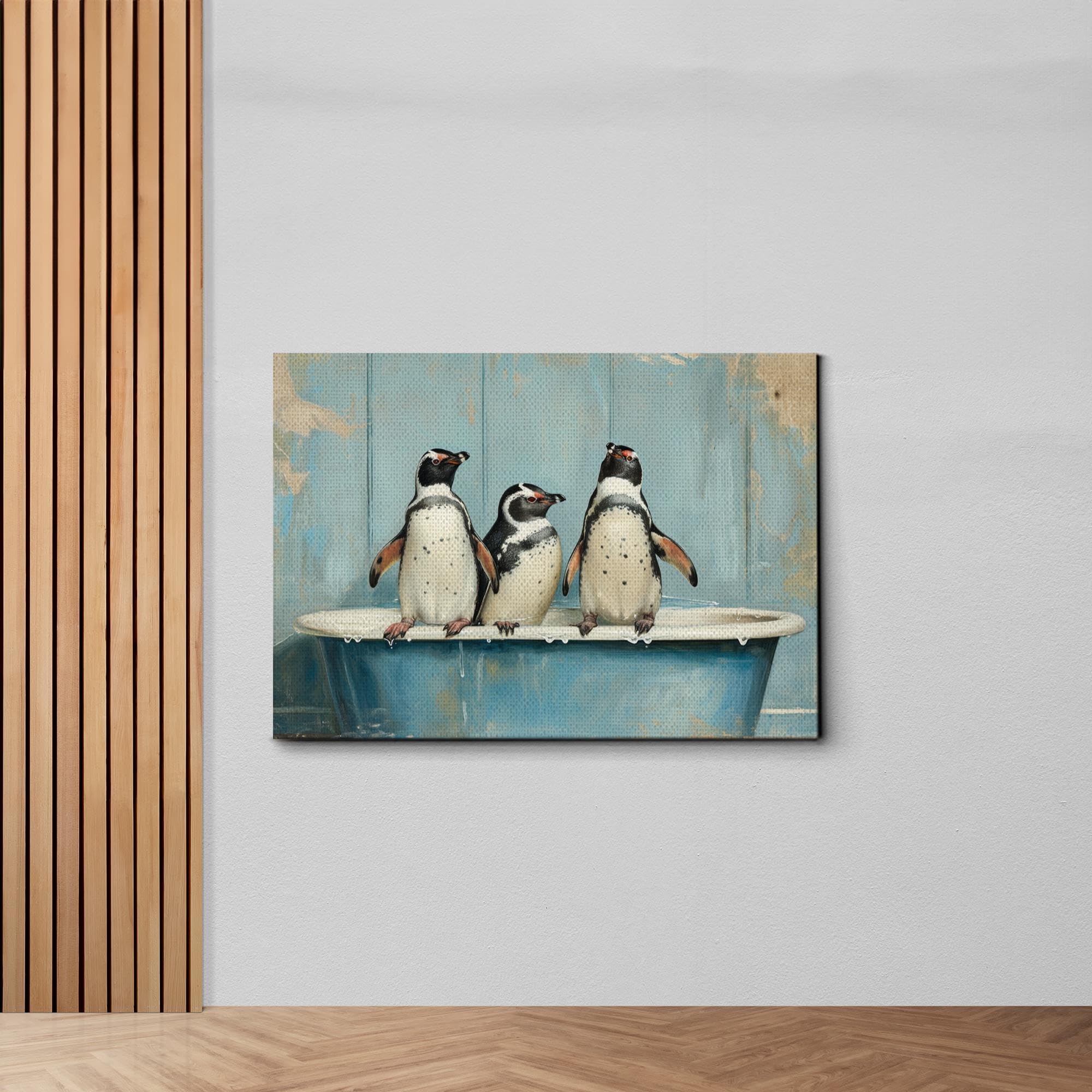Amazon.com: Penguins in Vintage Bathtub, Eclectic Blue Style